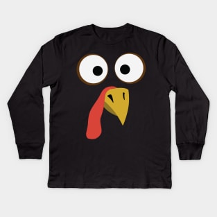 Turkey Face Pilgrim Costume Funny Thanksgiving Kids Long Sleeve T-Shirt